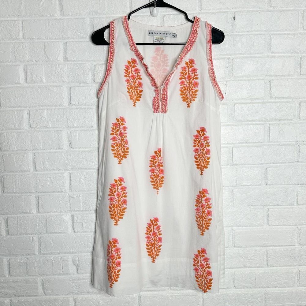 Gretchen Scott‎ Designs White And Coral Floral Summer Tank Dress Cotton sz Small
